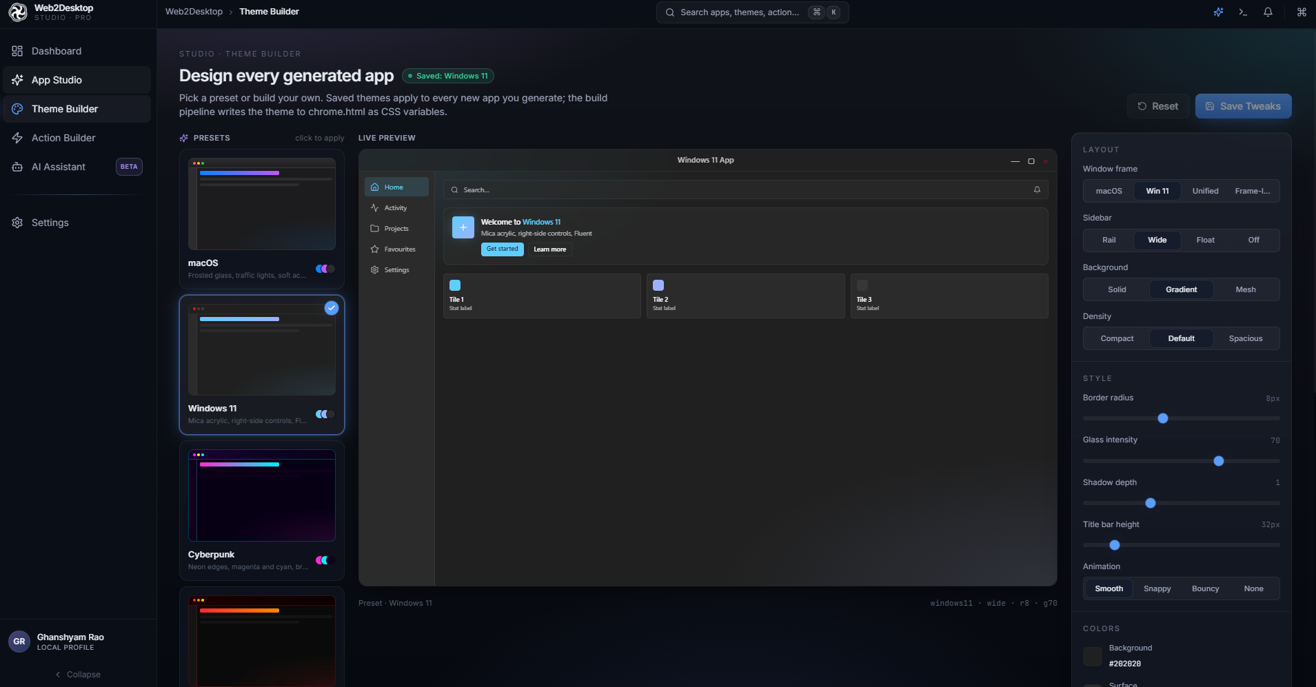 TooDesktop theme builder and installer